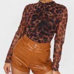 PLT Leopard Ruched Thong Bodysuit